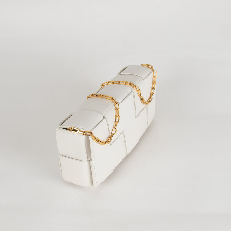 Bottega Veneta White Woven Intrecciato Casette Pochette with Chain Strap