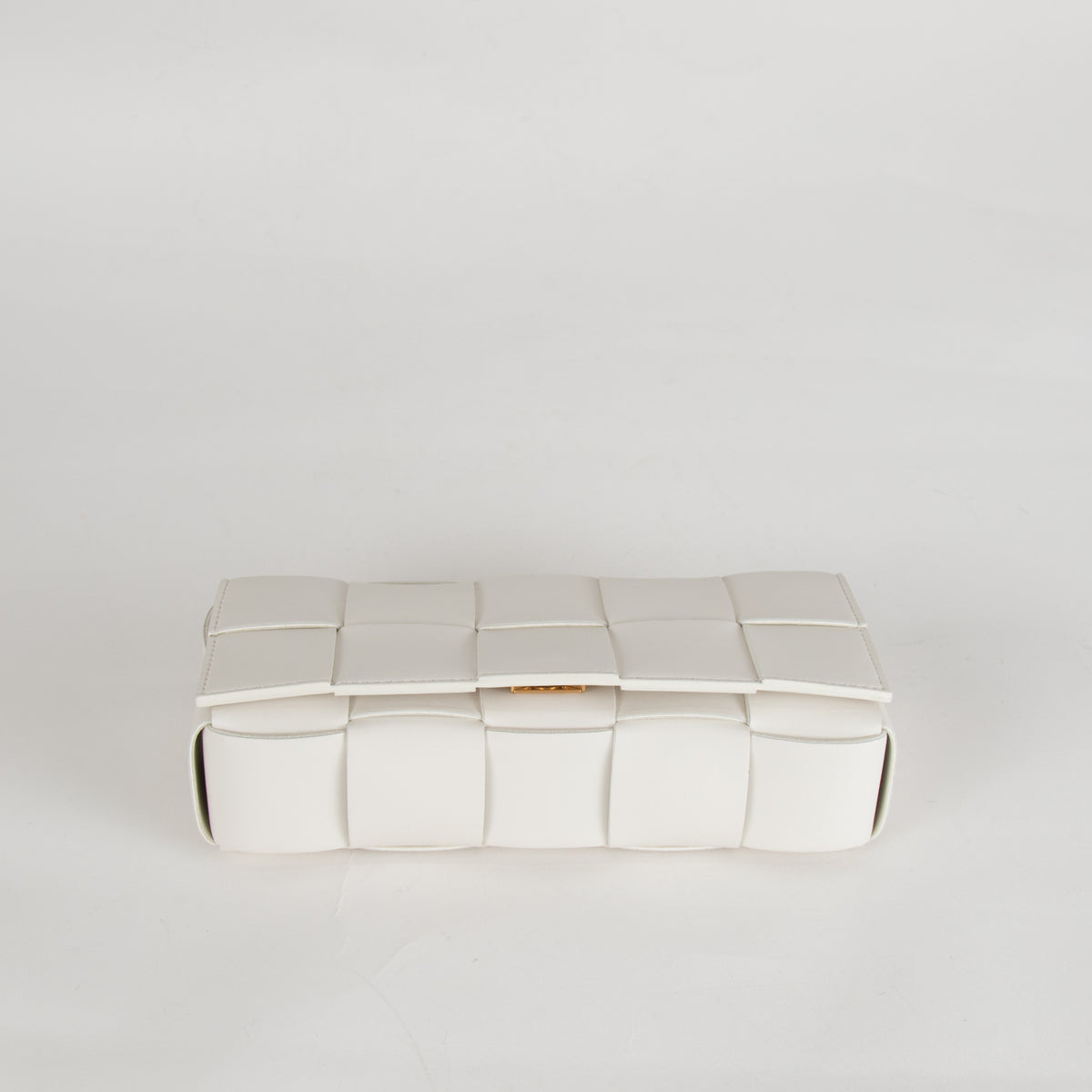 Bottega Veneta White Woven Intrecciato Casette Pochette with Chain Strap