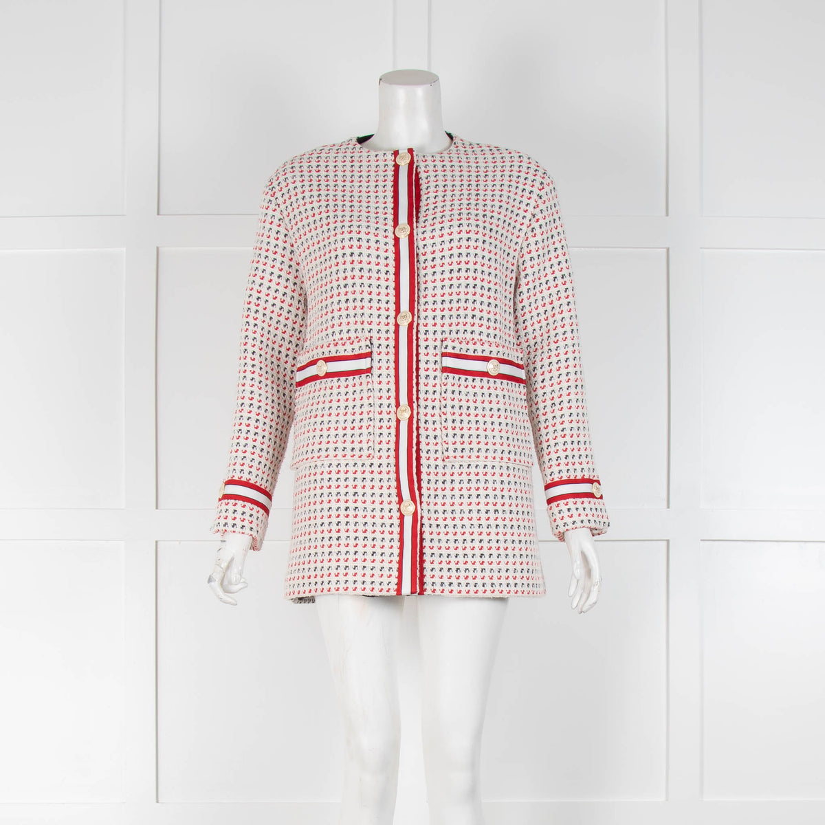 Maje White Red Blue Tweed Coat