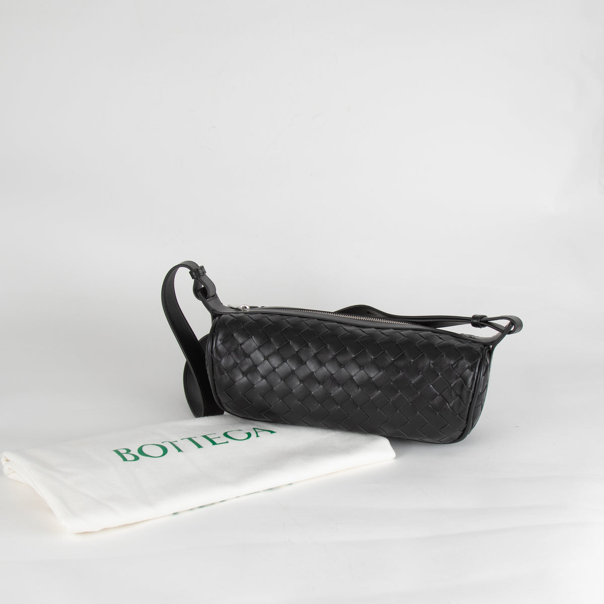 Bottega Veneta Black Intrecciato Woven Crossbody Bag