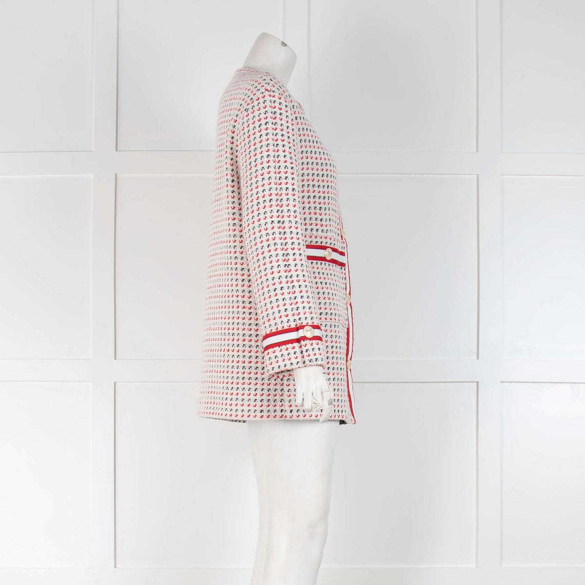Maje White Red Blue Tweed Coat