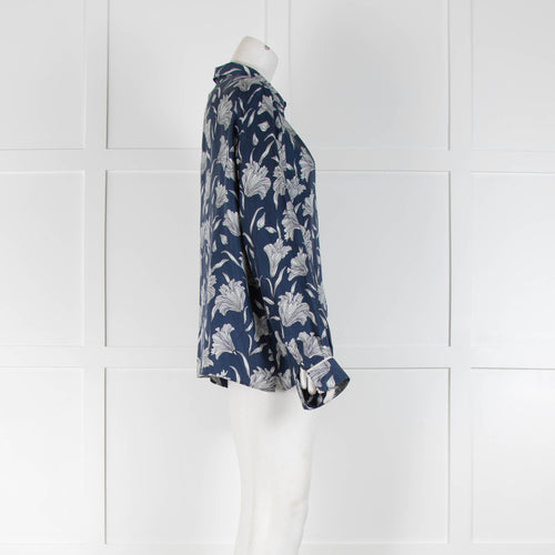 Weekend Max Mara Blue White Floral Silk Blouse