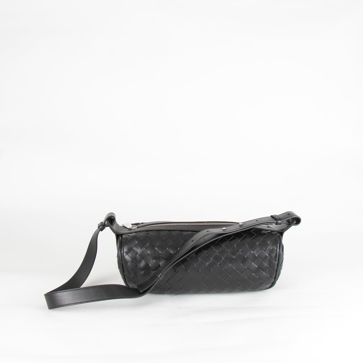 Bottega Veneta Black Intrecciato Woven Crossbody Bag