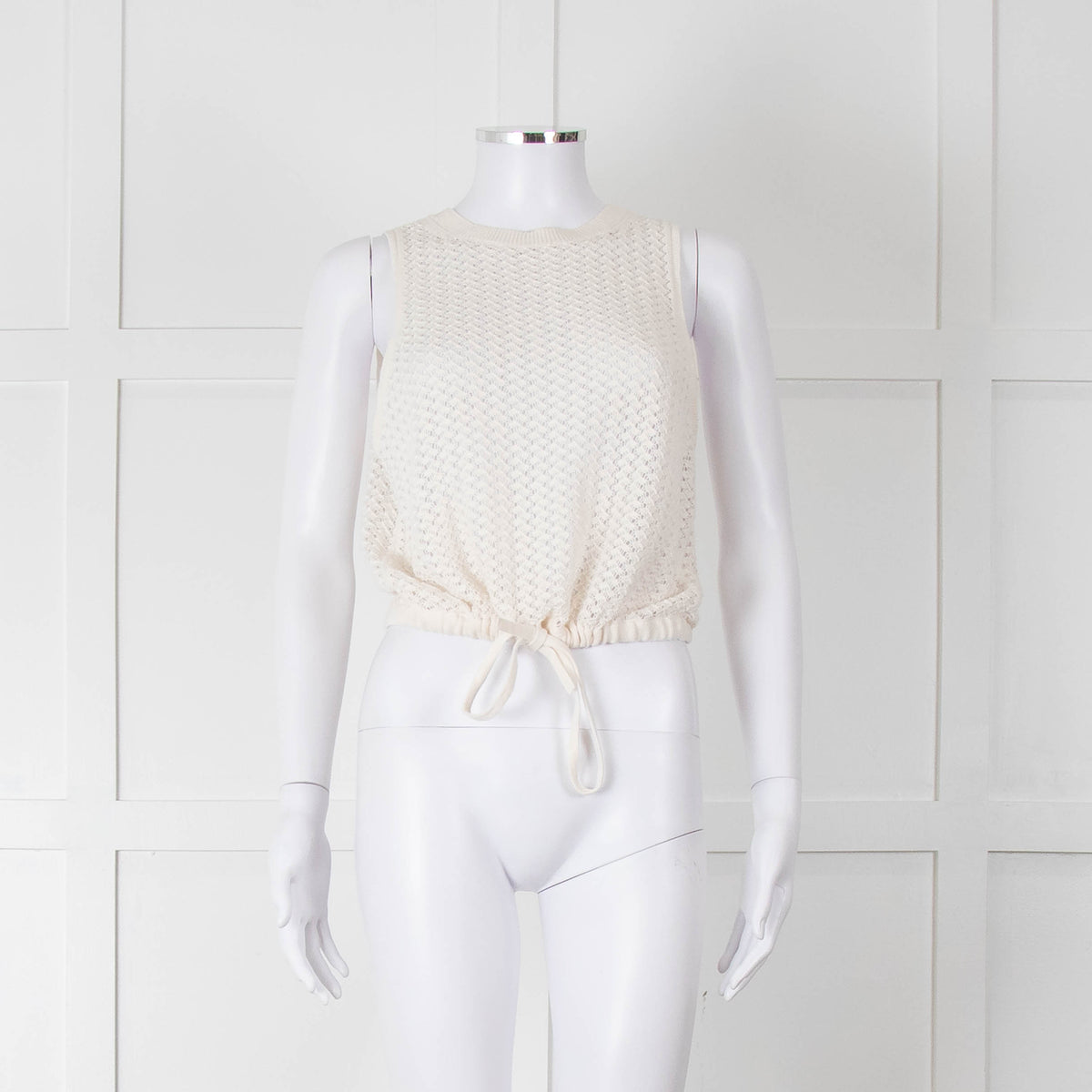 Alice + Olivia White Crochet Knit Tank with Drawstring Waist