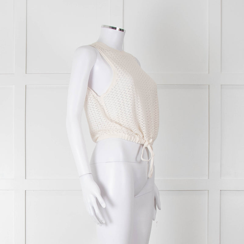 Alice + Olivia White Crochet Knit Tank with Drawstring Waist