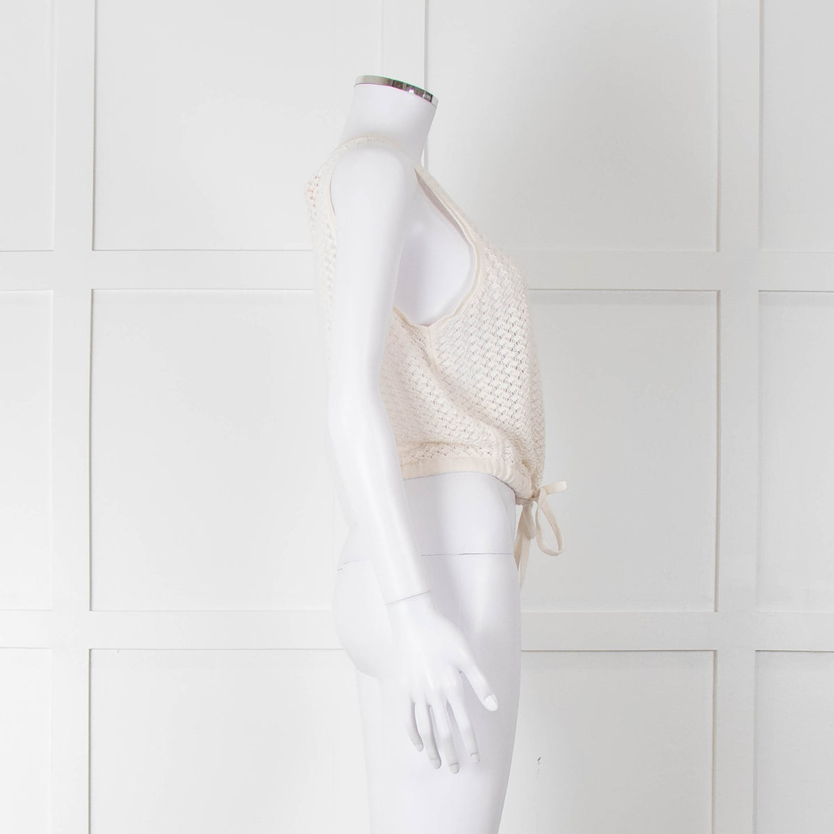 Alice + Olivia White Crochet Knit Tank with Drawstring Waist