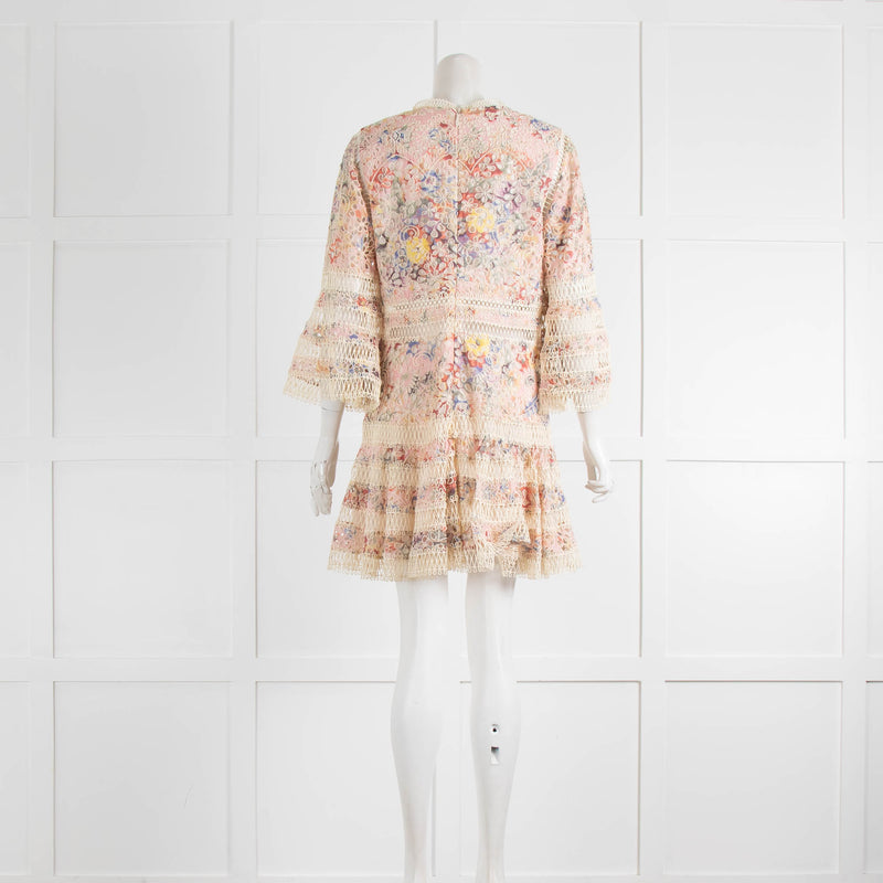 Zimmerman Pink Broderie Anglaise Deep V Neck Multicolour Dress