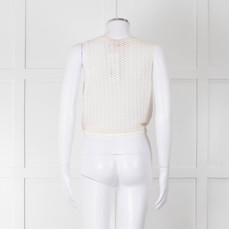 Alice + Olivia White Crochet Knit Tank with Drawstring Waist