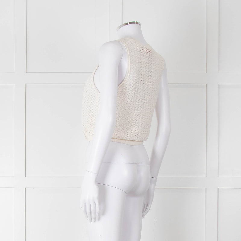 Alice + Olivia White Crochet Knit Tank with Drawstring Waist