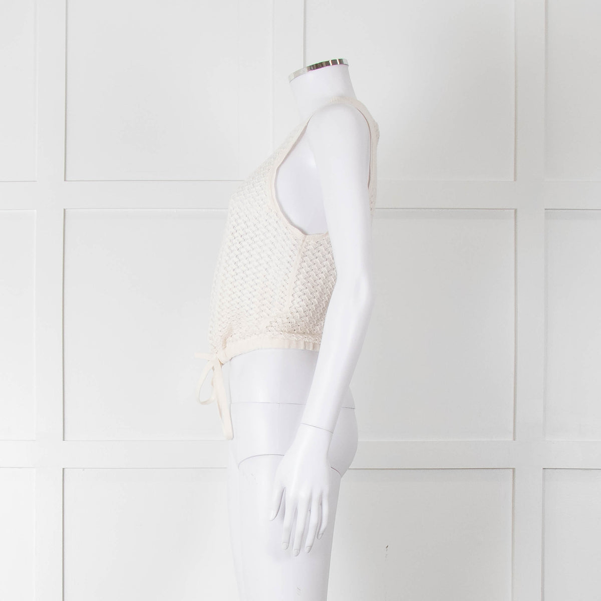 Alice + Olivia White Crochet Knit Tank with Drawstring Waist