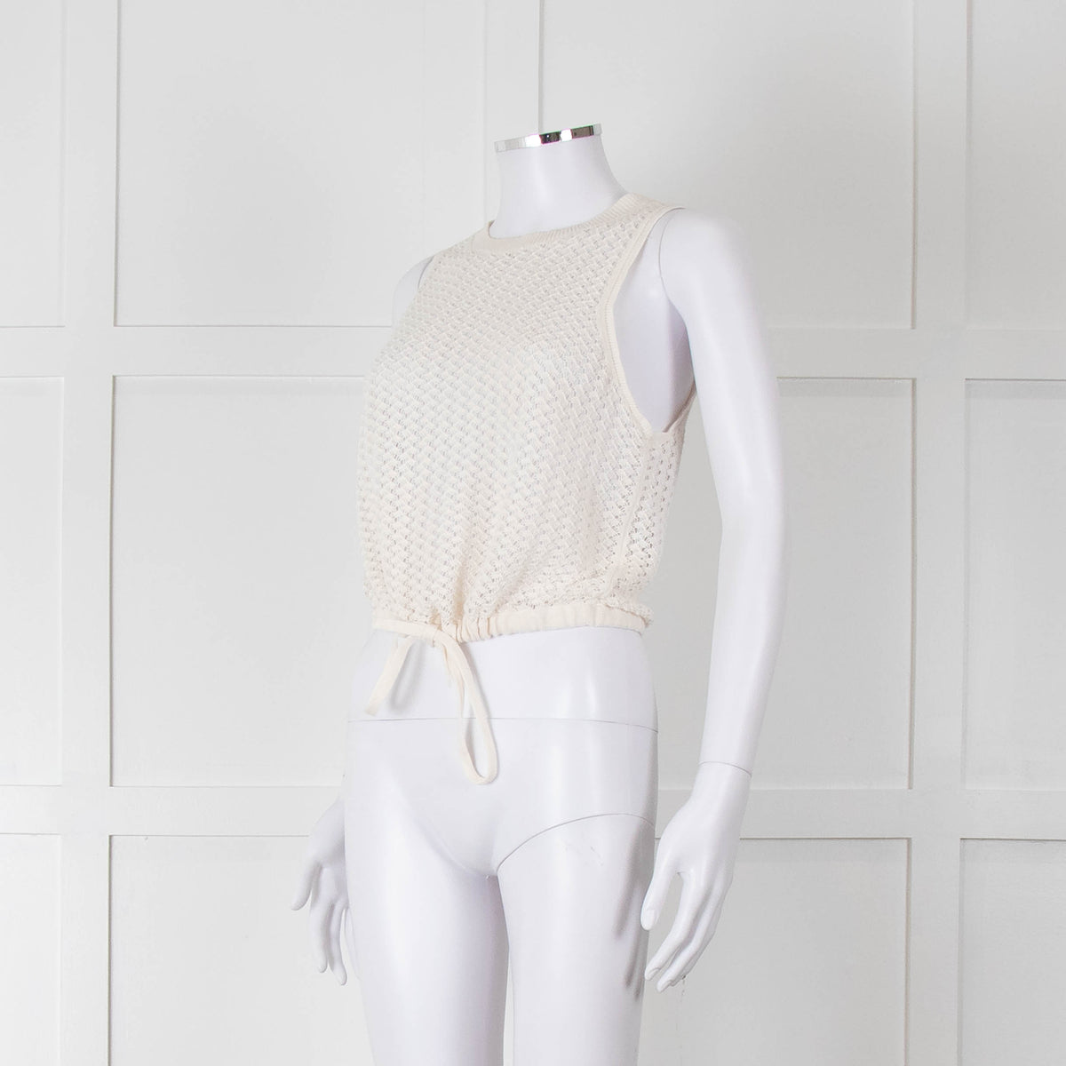 Alice + Olivia White Crochet Knit Tank with Drawstring Waist