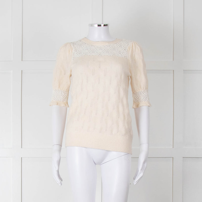 YaYa Woman Cream Lace Yolk Shortsleeve Jumper