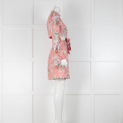 Zimmermann Peach Floral Linen Cut Out Mini Dress