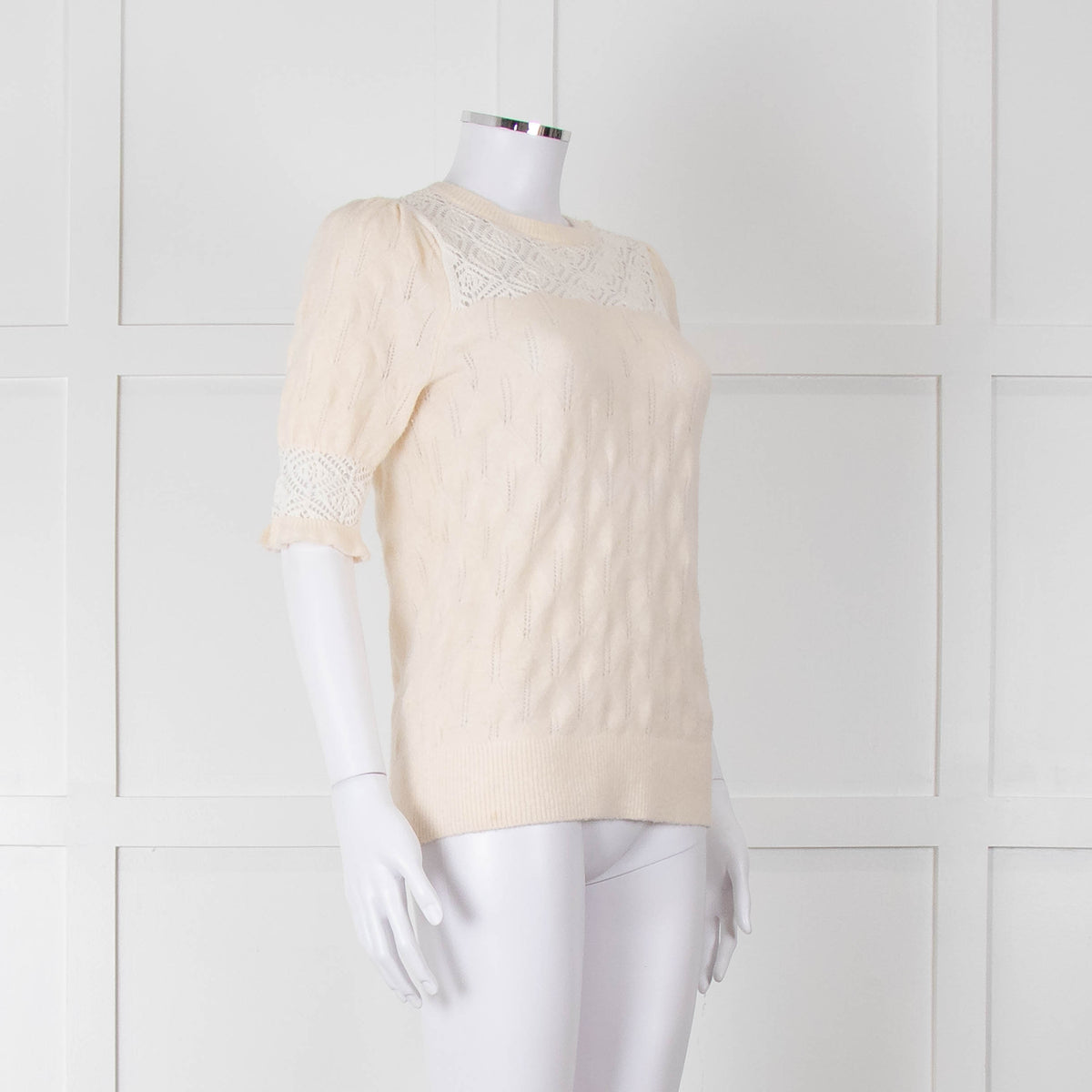 YaYa Woman Cream Lace Yolk Shortsleeve Jumper