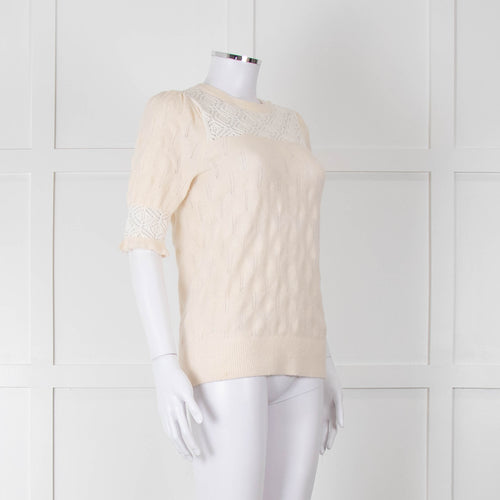YaYa Woman Cream Lace Yolk Shortsleeve Jumper