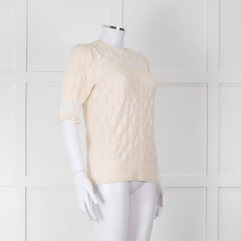YaYa Woman Cream Lace Yolk Shortsleeve Jumper