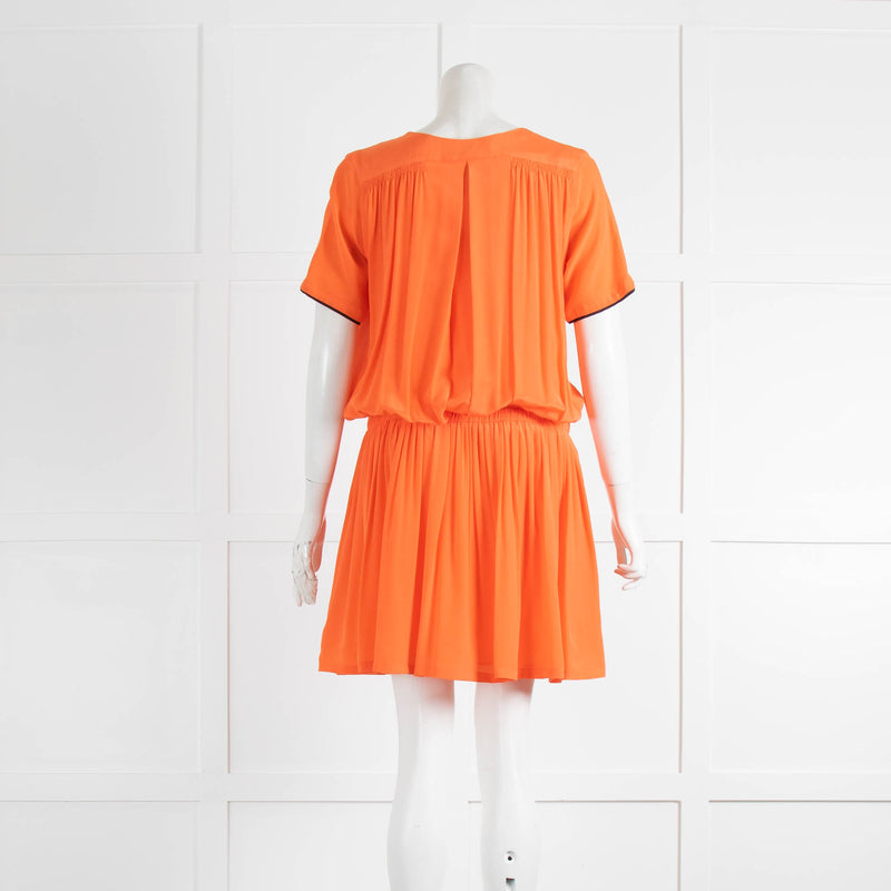 Victoria Victoria Beckham Orange Silk Dropped Waist Dress With Black Detail