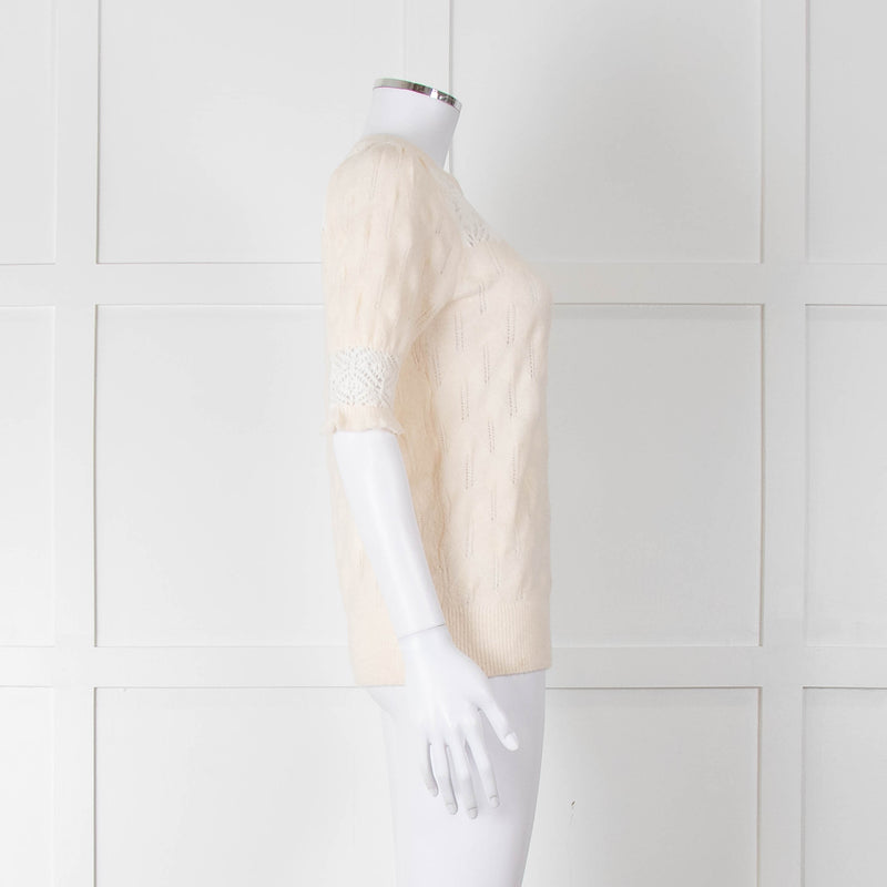 YaYa Woman Cream Lace Yolk Shortsleeve Jumper