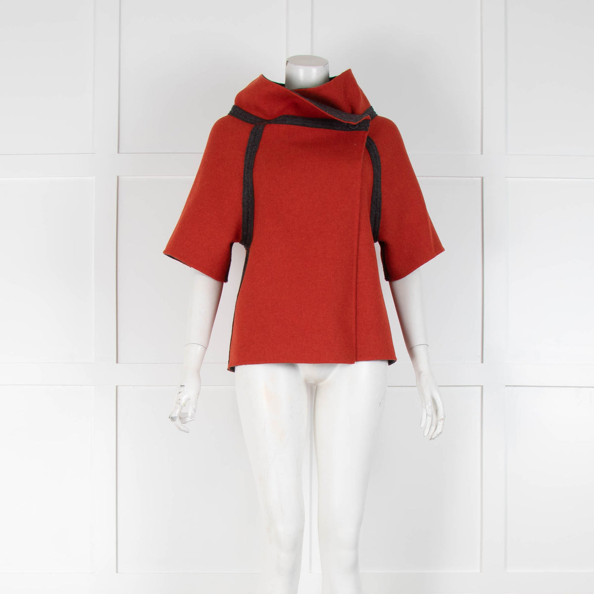 Lela Rose Orange Grey Reversible Short Sleeve Wool Jacket