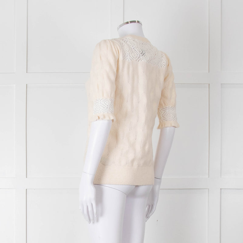 YaYa Woman Cream Lace Yolk Shortsleeve Jumper