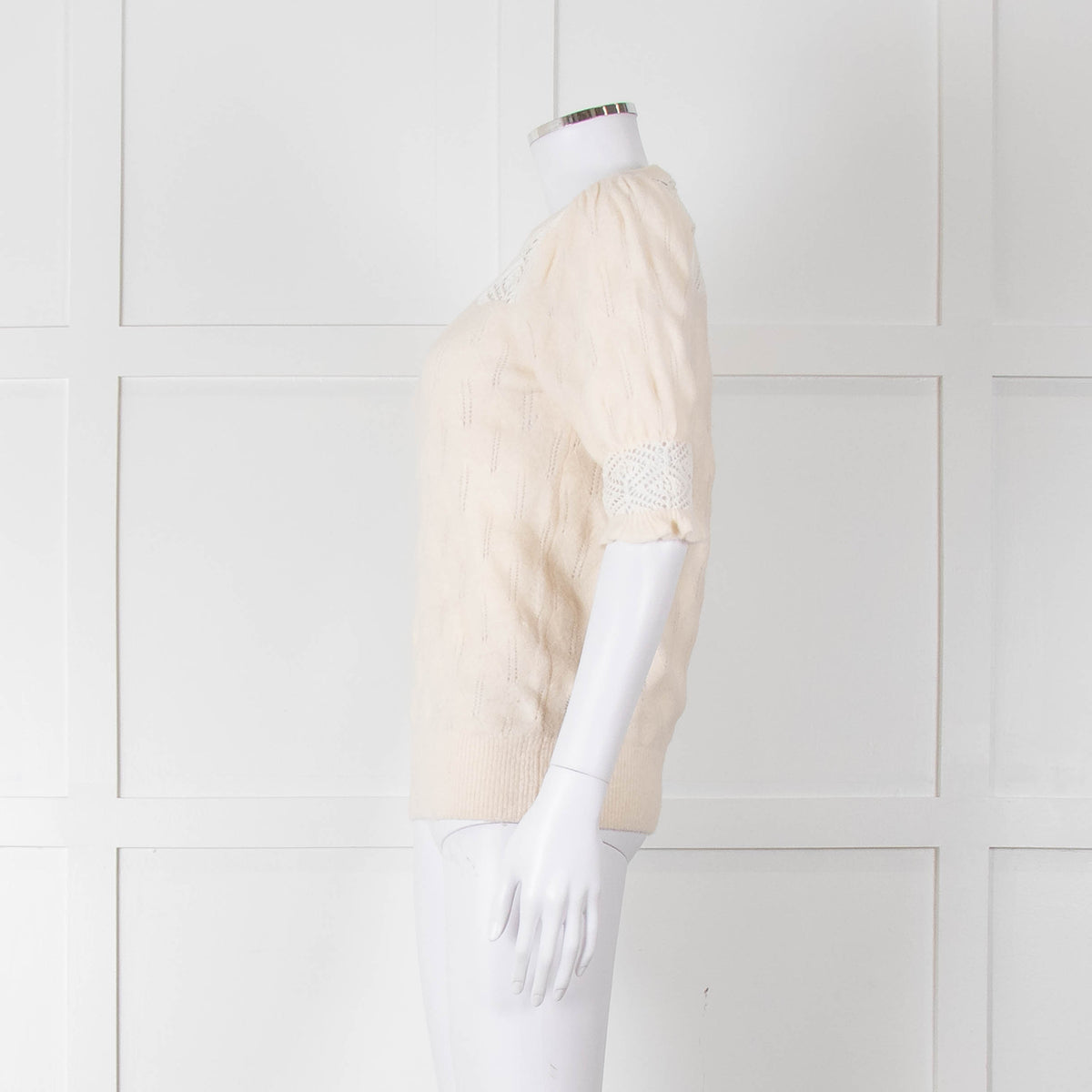 YaYa Woman Cream Lace Yolk Shortsleeve Jumper