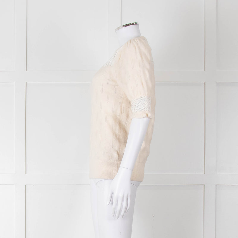YaYa Woman Cream Lace Yolk Shortsleeve Jumper