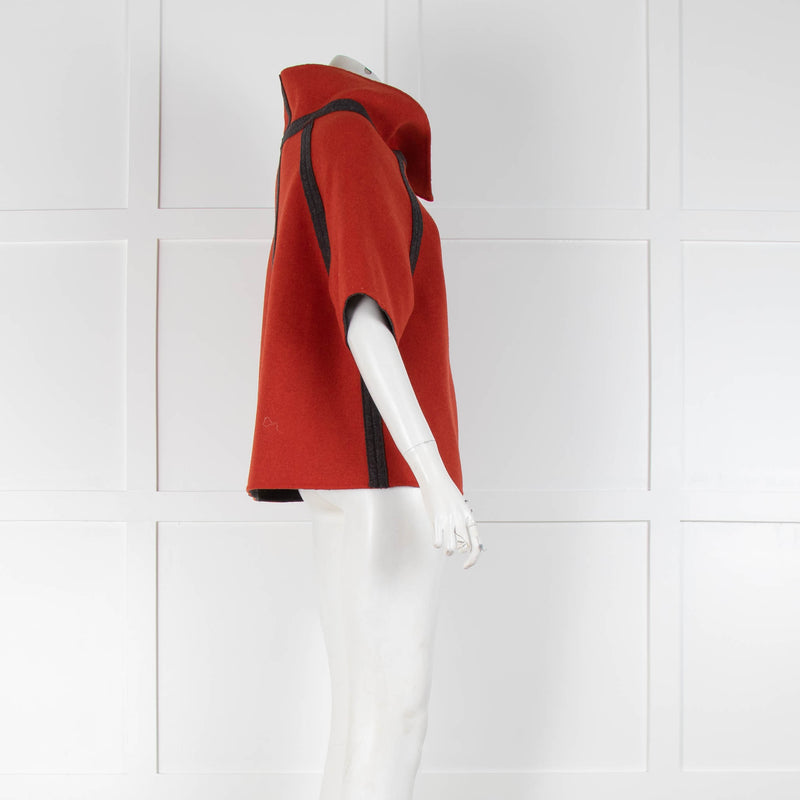 Lela Rose Orange Grey Reversible Short Sleeve Wool Jacket