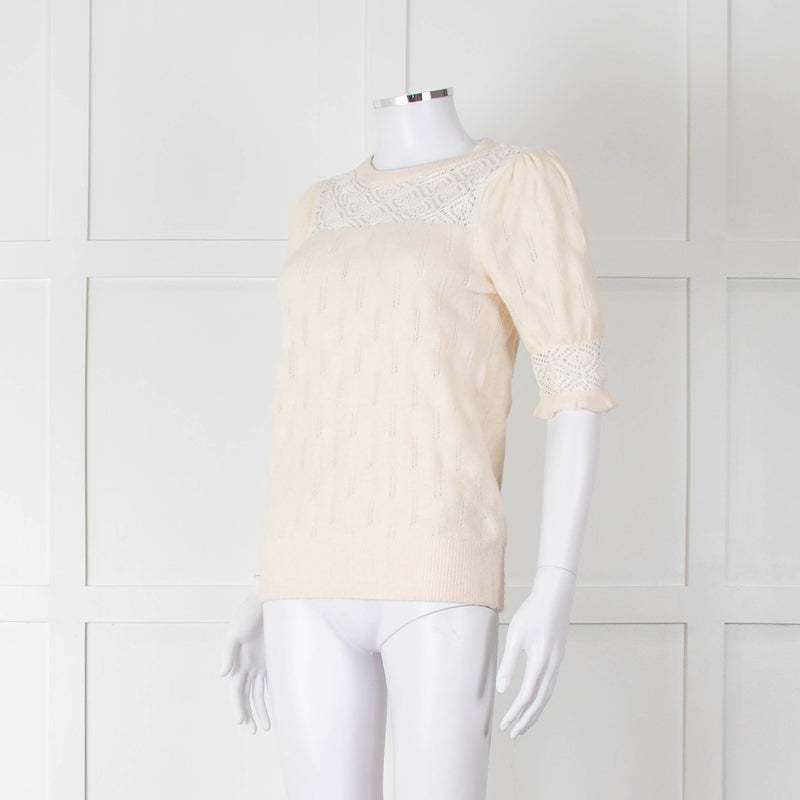 YaYa Woman Cream Lace Yolk Shortsleeve Jumper