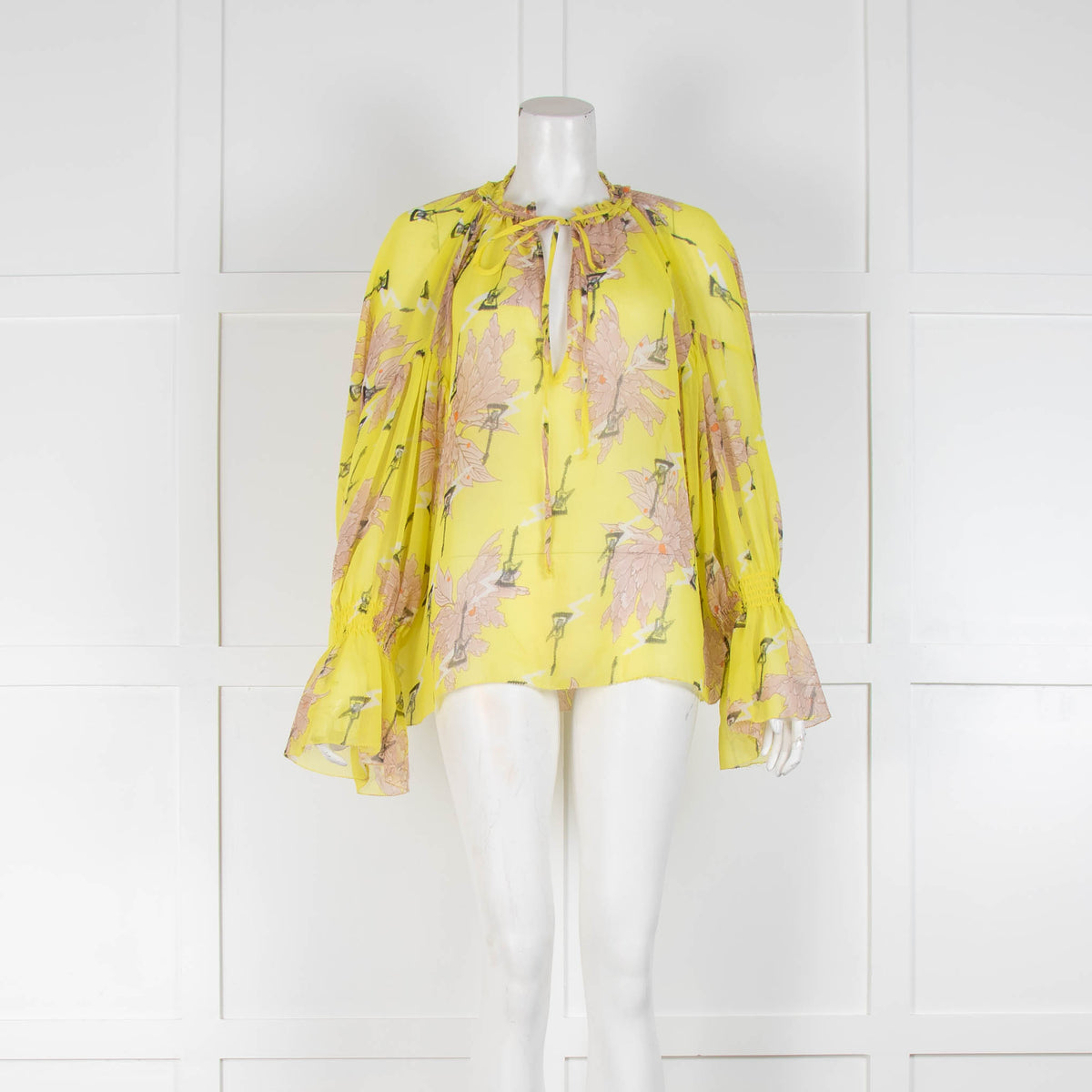 Zadig & Voltaire Yellow Floral Patterned Sheer Blouse