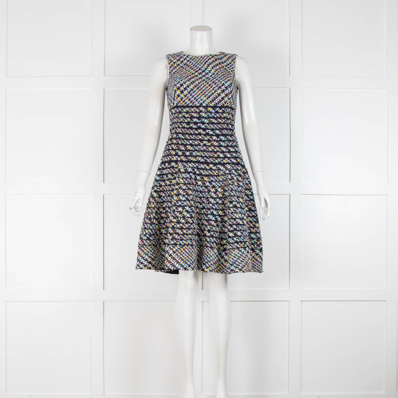 Oscar De La Renta Navy White Tweed Sleeveless Dress