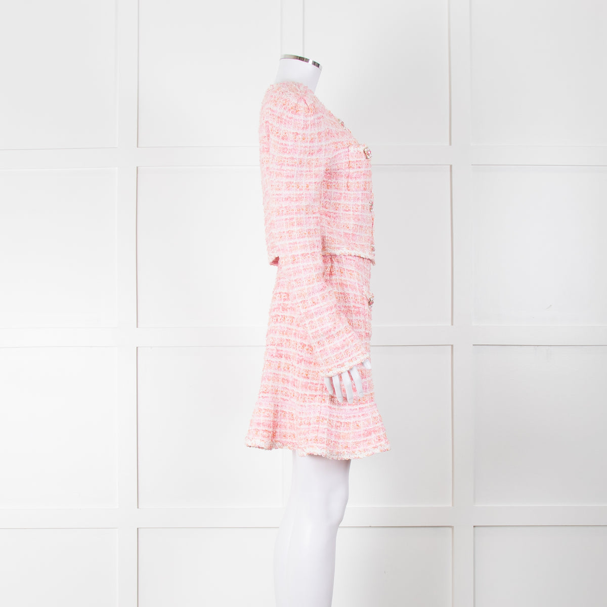 Self-Portrait Pink Woven Stretch Tweed Jacket And Skirt Suit