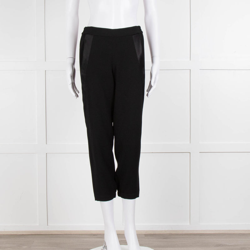 Theory Black Satin Strap Detail Elasticated Waist Trousers