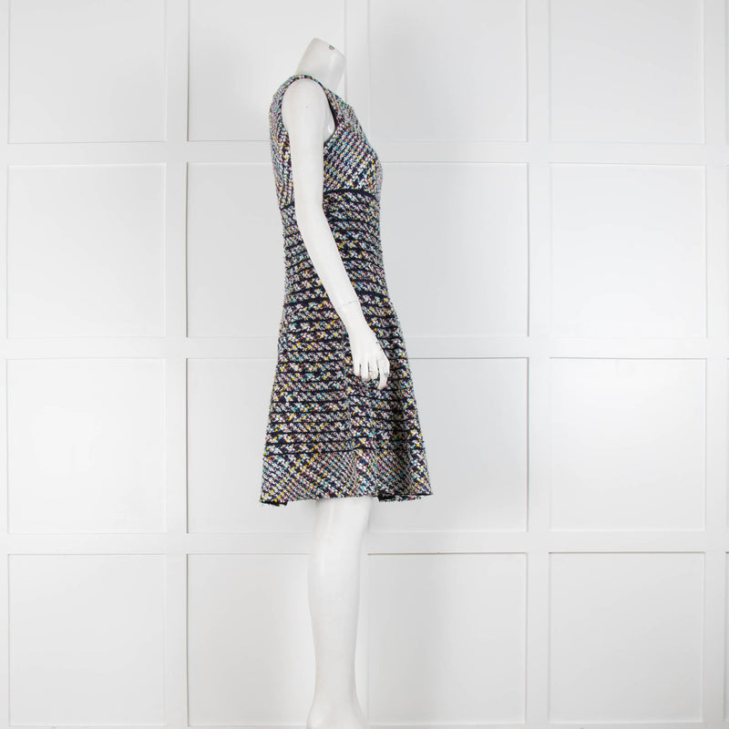 Oscar De La Renta Navy White Tweed Sleeveless Dress