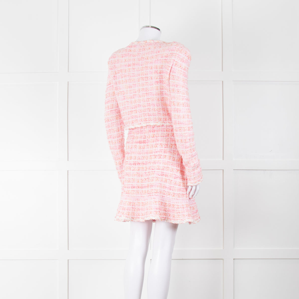 Self-Portrait Pink Woven Stretch Tweed Jacket And Skirt Suit