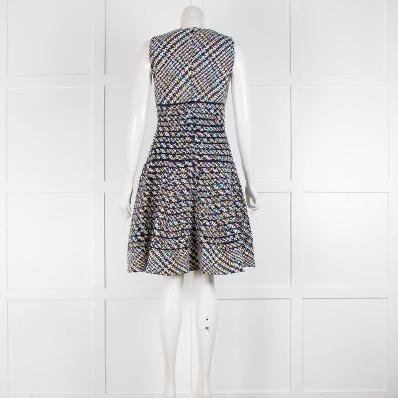 Oscar De La Renta Navy White Tweed Sleeveless Dress