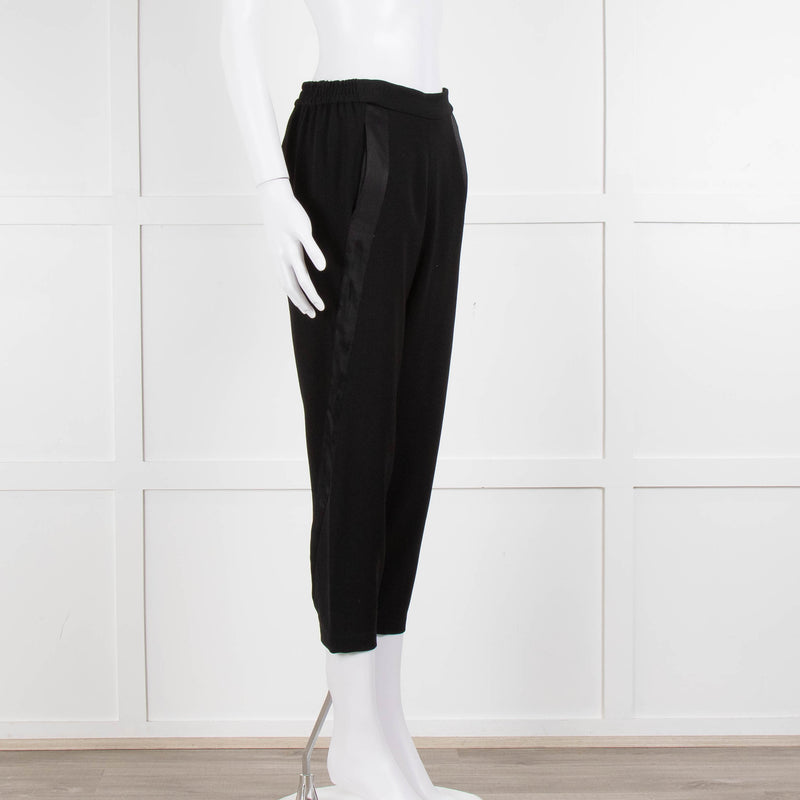 Theory Black Satin Strap Detail Elasticated Waist Trousers
