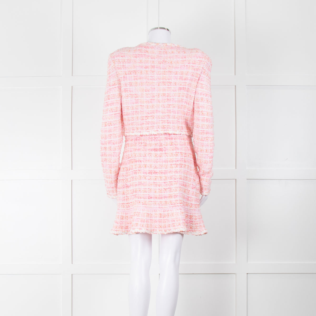 Self-Portrait Pink Woven Stretch Tweed Jacket And Skirt Suit