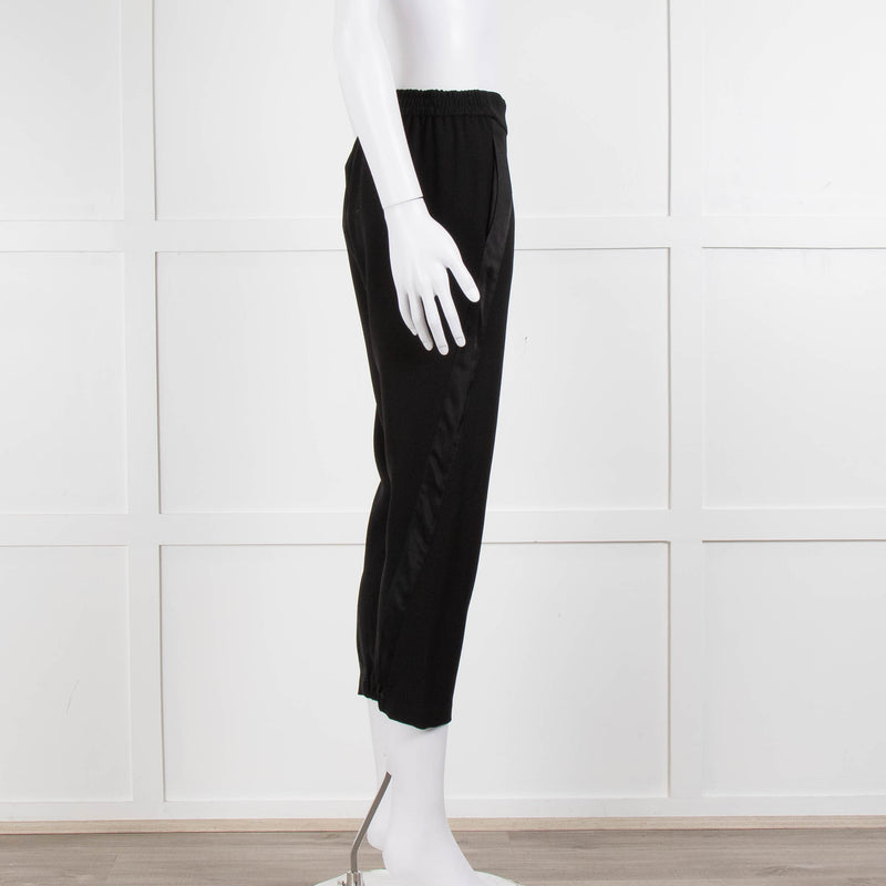 Theory Black Satin Strap Detail Elasticated Waist Trousers