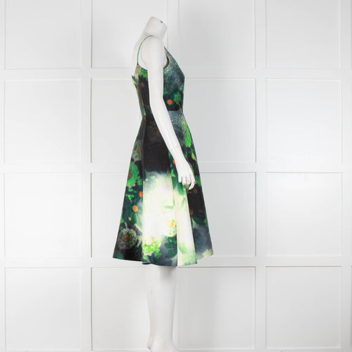 Prada Green Floral Rain Drop Print Sleeveless Dress