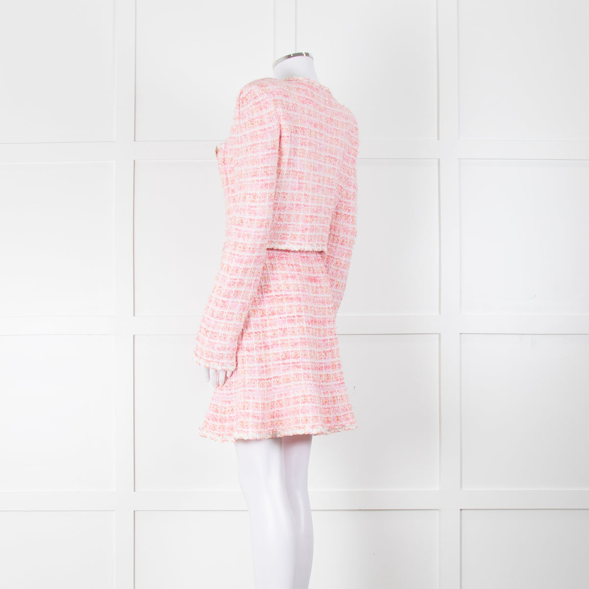 Self-Portrait Pink Woven Stretch Tweed Jacket And Skirt Suit