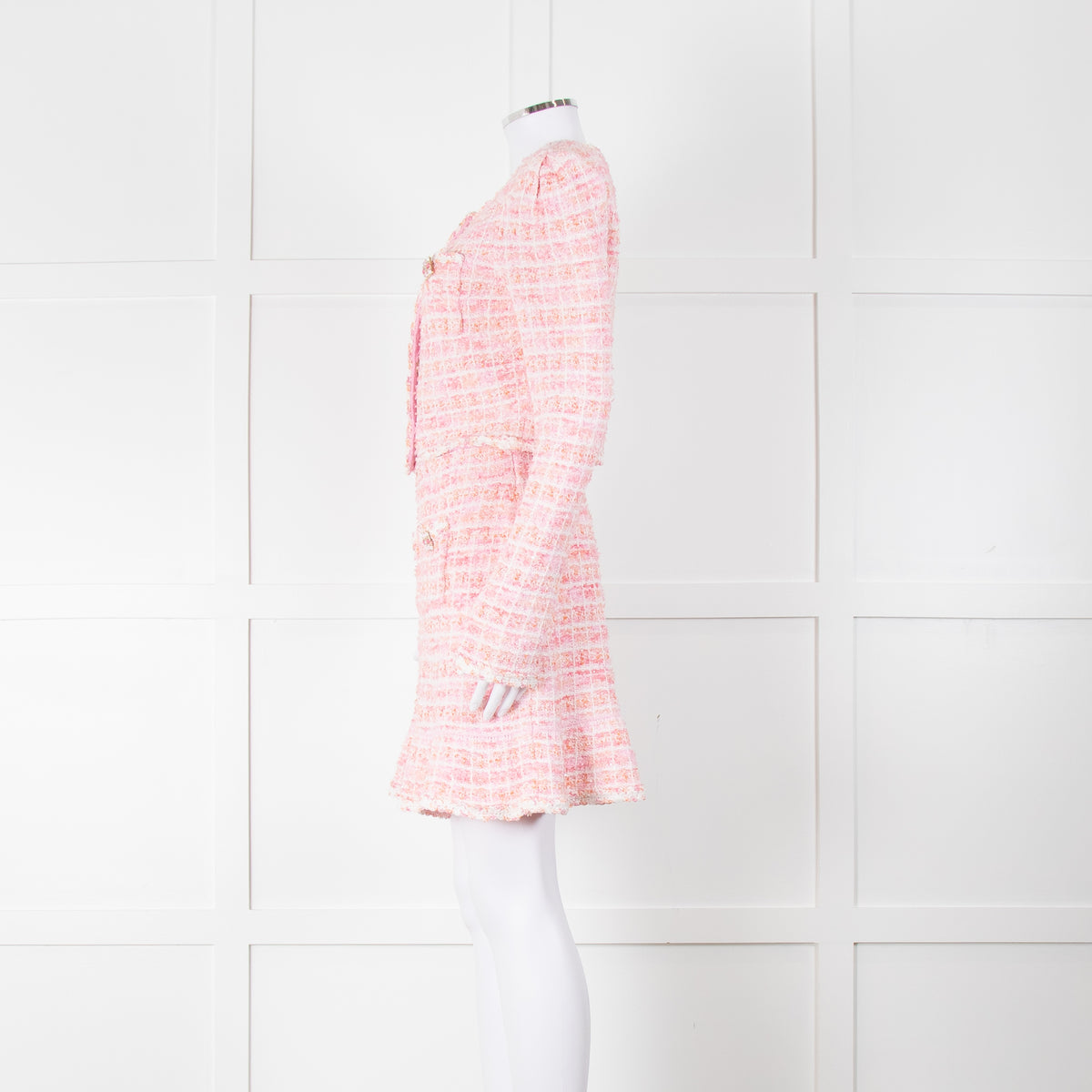 Self-Portrait Pink Woven Stretch Tweed Jacket And Skirt Suit