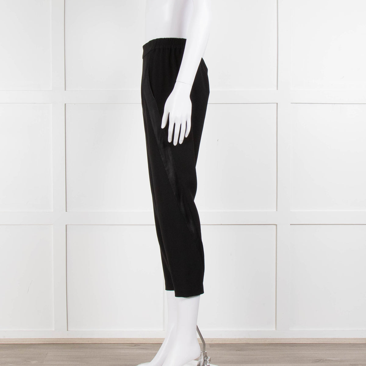Theory Black Satin Strap Detail Elasticated Waist Trousers