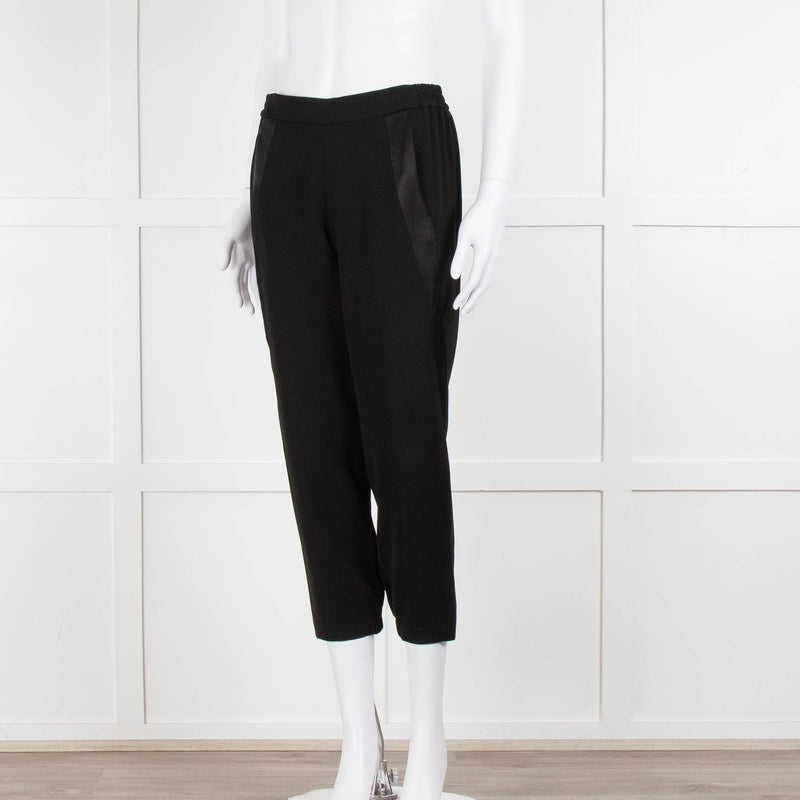 Theory Black Satin Strap Detail Elasticated Waist Trousers