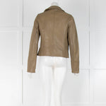 Me Em Khaki Leather Crop Biker Jacket