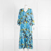 Luisa Cerano Blue Green Floral V Neck Dress