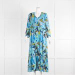 Luisa Cerano Blue Green Floral V Neck Dress