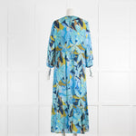 Luisa Cerano Blue Green Floral V Neck Dress