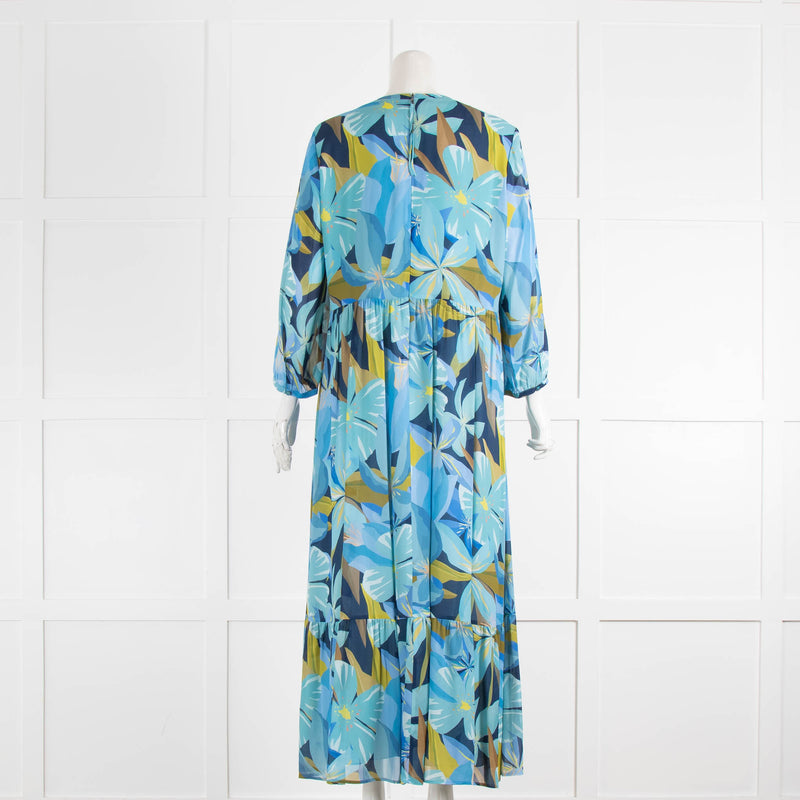 Luisa Cerano Blue Green Floral V Neck Dress