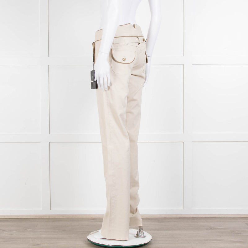 Dolce & Gabbana Beige Gold Button Front  Sailor Trousers