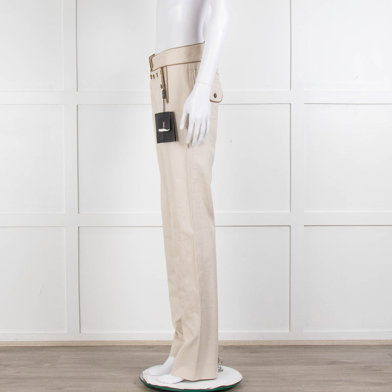 Dolce & Gabbana Beige Gold Button Front  Sailor Trousers